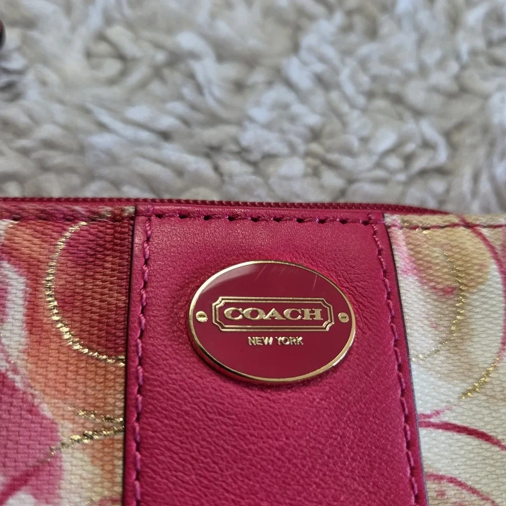 Coach Wristlet Multi Coral Pink OP Art Abstract Universal Pouch 49216
